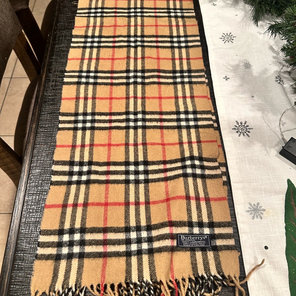 Burberry Beige Checkered Scarf with Red and Black